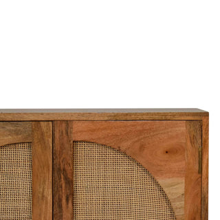 Mango Wood & Rattan Leaf Design Cabinet