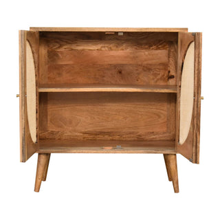 Mango Wood & Rattan Leaf Design Cabinet