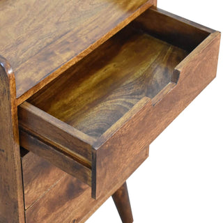 Mango Wood Nordic Bedside Table with 3 Drawers, Chestnut Finish