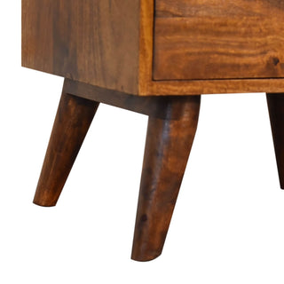 Mango Wood Nordic Bedside Table with 3 Drawers, Chestnut Finish