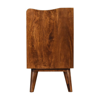 Mango Wood Nordic Bedside Table with 3 Drawers, Chestnut Finish