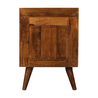 Mango Wood Nordic Bedside Table with 3 Drawers, Chestnut Finish