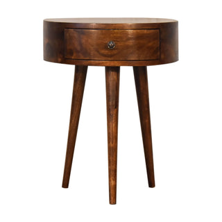 Semi Circle Mango Wood Bedside Table, Chestnut Finish