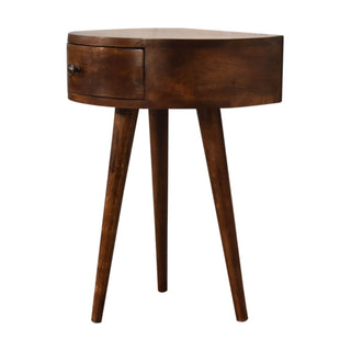 Semi Circle Mango Wood Bedside Table, Chestnut Finish