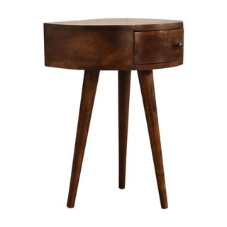 Semi Circle Mango Wood Bedside Table, Chestnut Finish