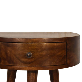 Semi Circle Mango Wood Bedside Table, Chestnut Finish