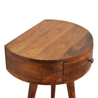 Semi Circle Mango Wood Bedside Table, Chestnut Finish