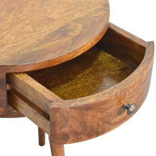 Semi Circle Mango Wood Bedside Table, Chestnut Finish