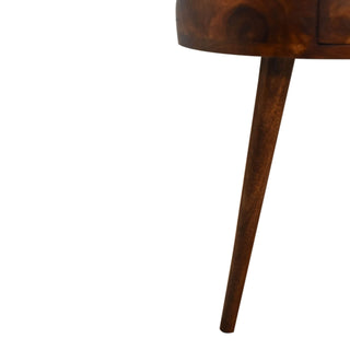 Semi Circle Mango Wood Bedside Table, Chestnut Finish