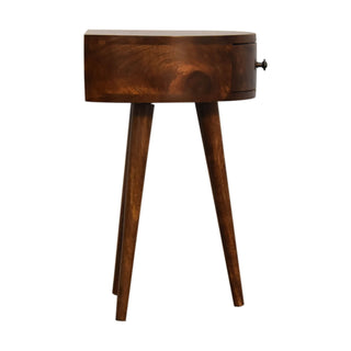 Semi Circle Mango Wood Bedside Table, Chestnut Finish