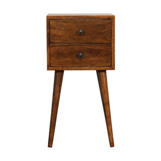 Narrow 2-Drawer Bedside Table in Mango Wood with Chestnut Finish