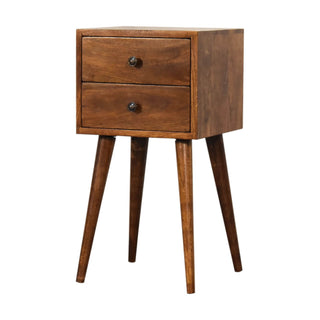Narrow 2-Drawer Bedside Table in Mango Wood with Chestnut Finish