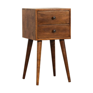 Narrow 2-Drawer Bedside Table in Mango Wood with Chestnut Finish