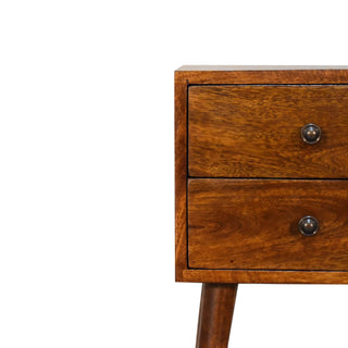 Narrow 2-Drawer Bedside Table in Mango Wood with Chestnut Finish