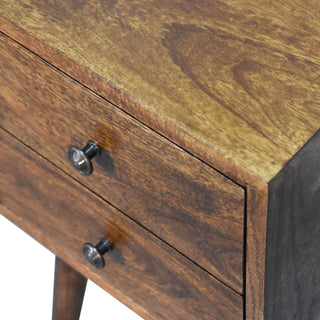 Narrow 2-Drawer Bedside Table in Mango Wood with Chestnut Finish