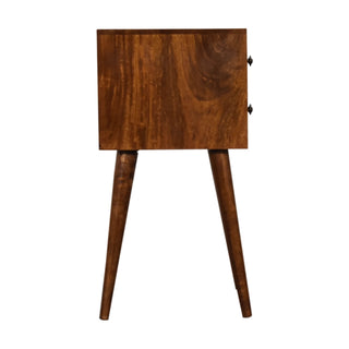 Narrow 2-Drawer Bedside Table in Mango Wood with Chestnut Finish