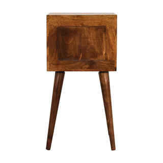 Narrow 2-Drawer Bedside Table in Mango Wood with Chestnut Finish