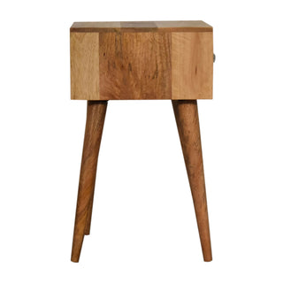 Mango Wood Narrow Bedside Table with Bone Inlay Drawer, Oak Finish