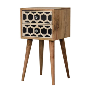 Narrow 2 Drawer Bedside Table, Bone Inlay