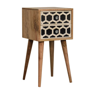 Narrow 2 Drawer Bedside Table, Bone Inlay