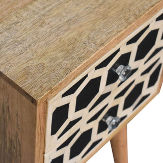 Narrow 2 Drawer Bedside Table, Bone Inlay
