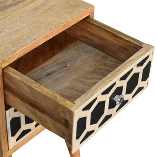 Narrow 2 Drawer Bedside Table, Bone Inlay