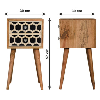 Narrow 2 Drawer Bedside Table, Bone Inlay