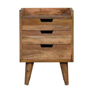 Mango Wood Bedside Table with 3 Drawers, Oak Finish