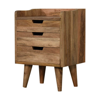 Mango Wood Bedside Table with 3 Drawers, Oak Finish