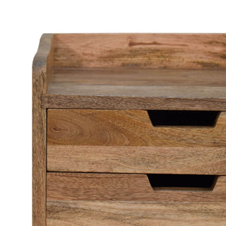 Mango Wood Bedside Table with 3 Drawers, Oak Finish