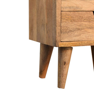 Mango Wood Bedside Table with 3 Drawers, Oak Finish