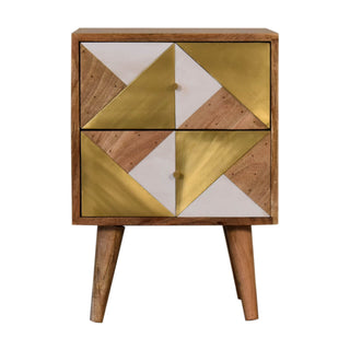 Mango Wood Ivy Bedside Table with Brass Plated Drawer Accents