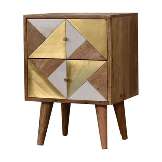 Mango Wood Ivy Bedside Table with Brass Plated Drawer Accents