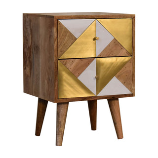 Mango Wood Ivy Bedside Table with Brass Plated Drawer Accents