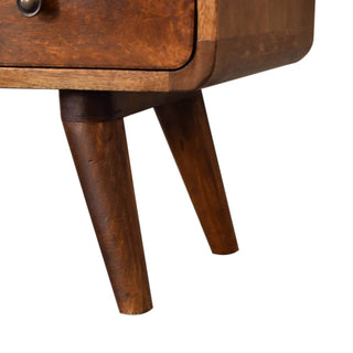 Mango Wood Narrow TV Stand with 2 Drawers and 1 Shelf, Chestnut Finish