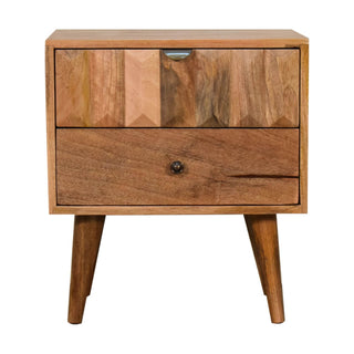 Prism Carved Bedside Table, Oak Finish