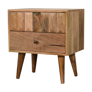 Prism Carved Bedside Table, Oak Finish