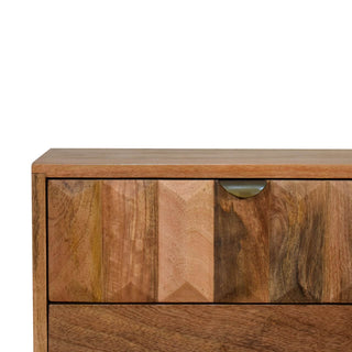 Prism Carved Bedside Table, Oak Finish