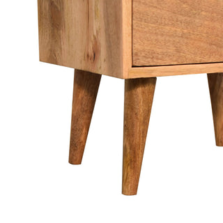 Prism Carved Bedside Table, Oak Finish