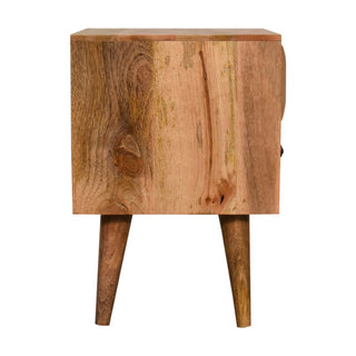 Prism Carved Bedside Table, Oak Finish