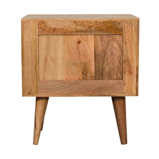 Prism Carved Bedside Table, Oak Finish