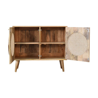 Larissa Two-Door Cabinet – Mango Wood with Rattan Accents