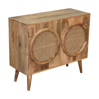 Larissa Two-Door Cabinet – Mango Wood with Rattan Accents