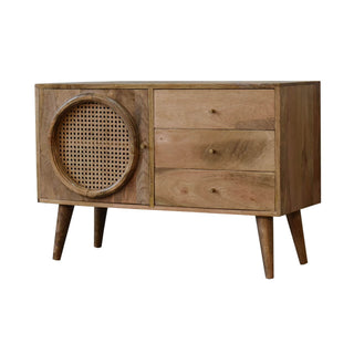 Mango Wood Larissa Sideboard with 3 Drawers and 1 Cabinet, Oak Finish
