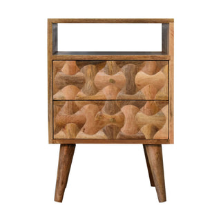 Mango Wood Kita Bedside Table with 2 Drawers, Oak Finish