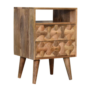Mango Wood Kita Bedside Table with 2 Drawers, Oak Finish