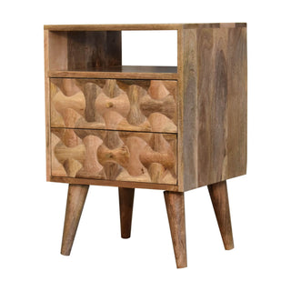 Mango Wood Kita Bedside Table with 2 Drawers, Oak Finish