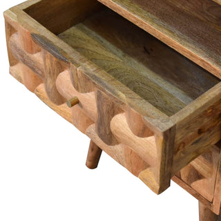 Mango Wood Kita Bedside Table with 2 Drawers, Oak Finish