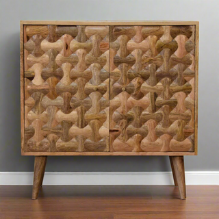 Carved Mango Wood Kita Cabinet in Oak Finish