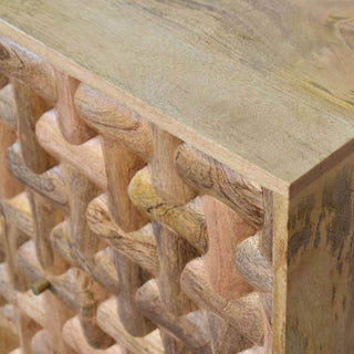 Carved Mango Wood Kita Cabinet in Oak Finish